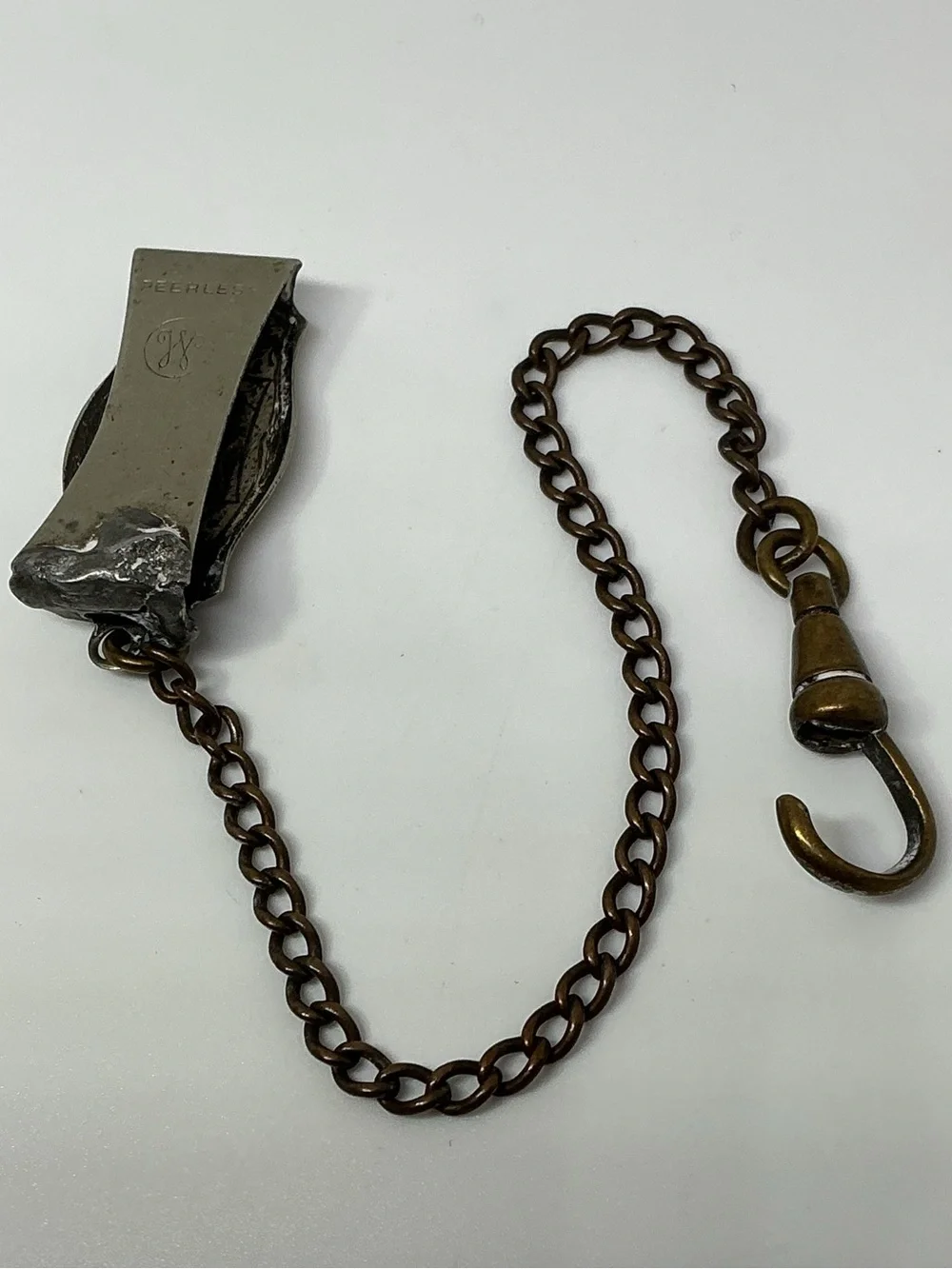 Antique Peerless Monogram “A” Watch Chain Fob Vest Clip Victorian Silver Tone